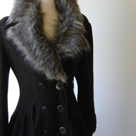 Free People Faux Fur Collar Pea Coat - Picture 3 of 4